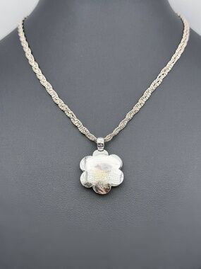Vintage 925 Sterling Silver Flower Charm Pendant Multi-Strand Braided Chain